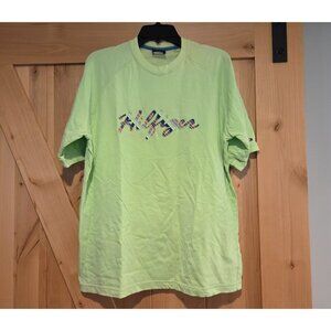 Vintage Tommy Hilfiger Womens Size L Green T shirt Y2K Patch Logo Spellout STAIN